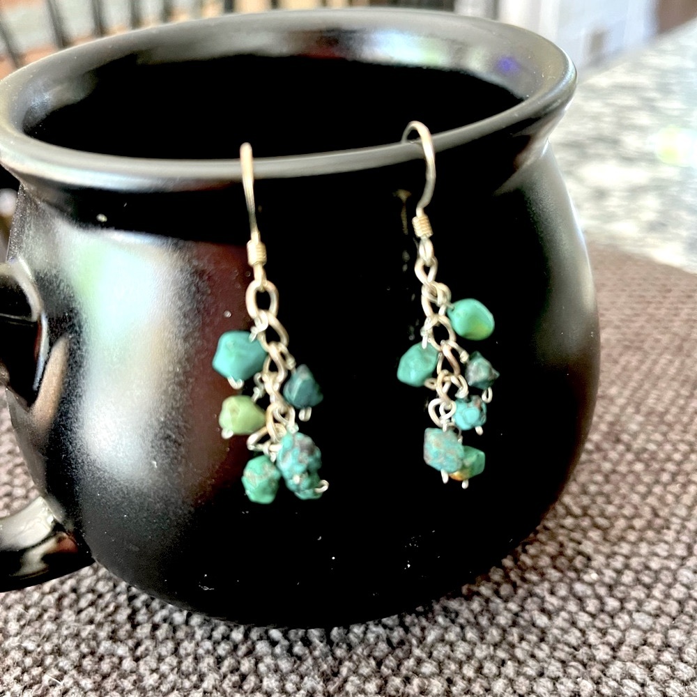 Turquoise Beaded French Wire Earrings.